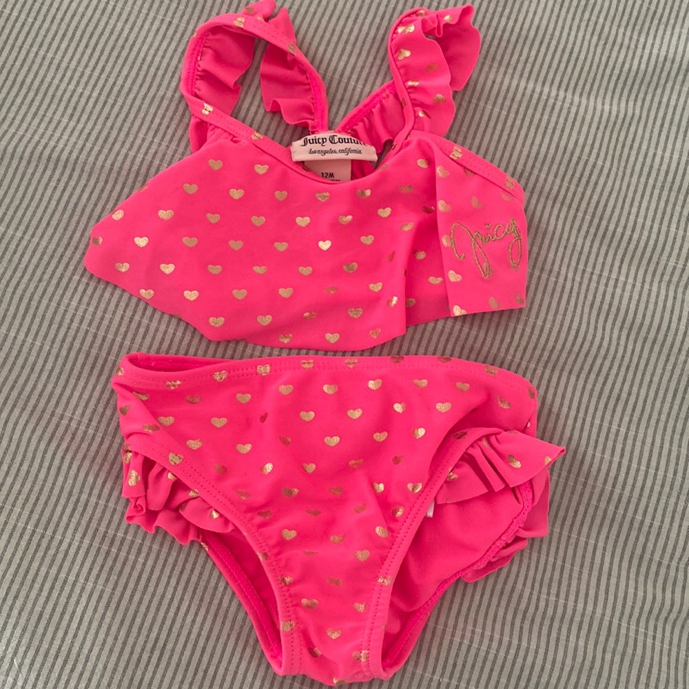 Bikini, juicy couture, baby girl 12M, pink with golden heart